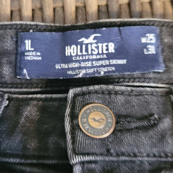 HOLLISTER Womens Ultra High Rise Super Skinny Jeans Black Sz 1L Long 30" Inseam - Picture 7 of 10